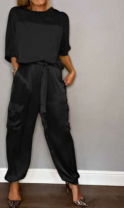 Sienna Co-Ord Set - With half-sleeved top and trousers in smooth satin
