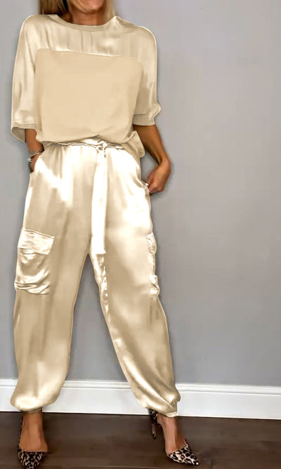 Sienna Co-Ord Set - With half-sleeved top and trousers in smooth satin